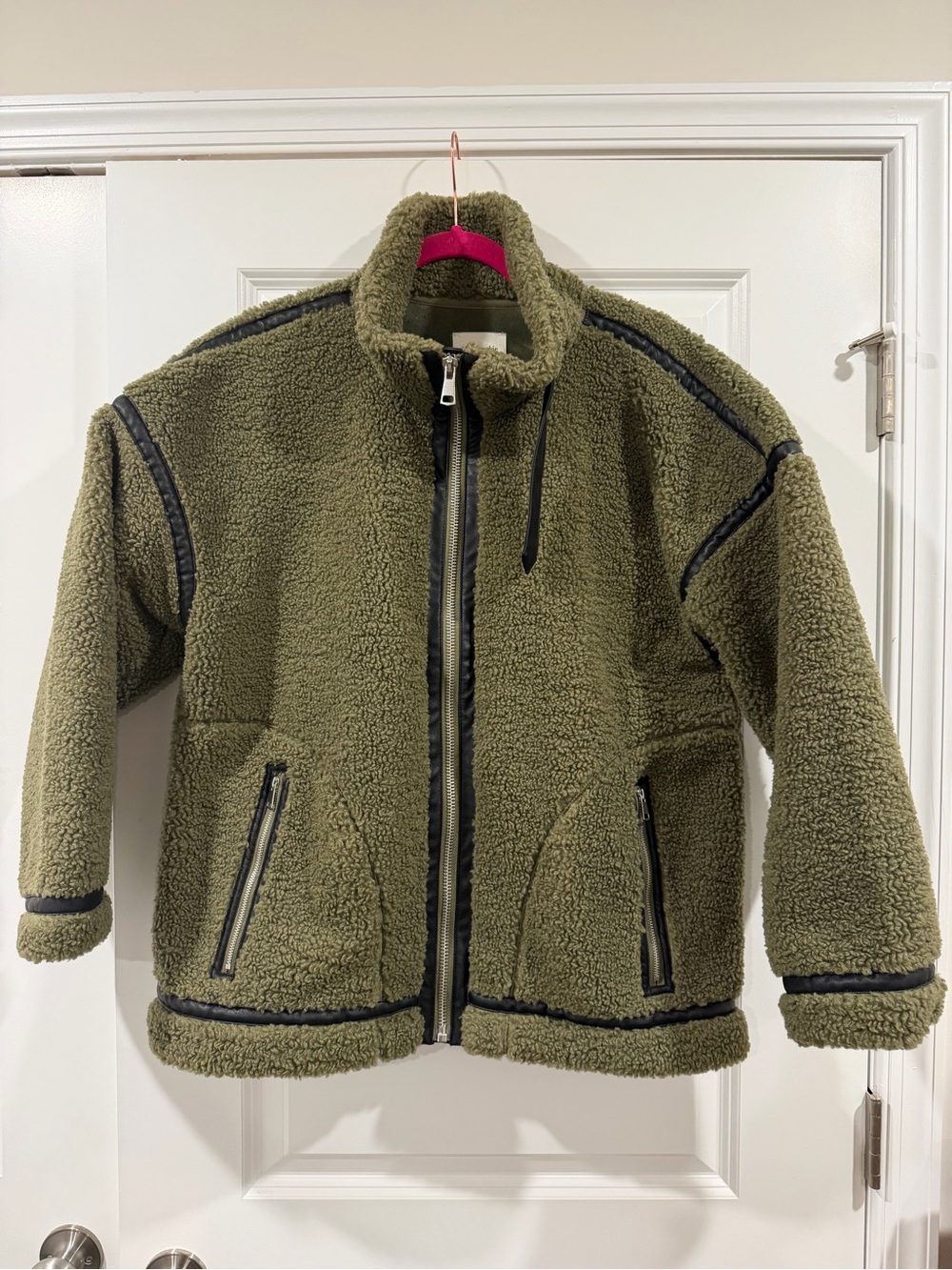 Olive Green Sherpa Zip Jacket